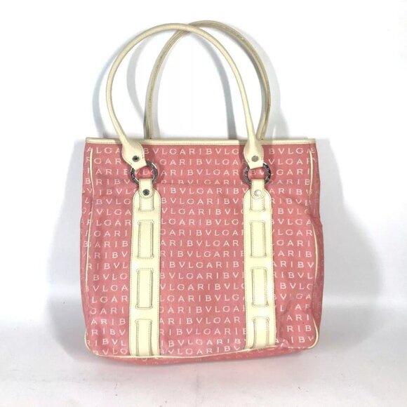 BVLGARI Logo mania Vertical Tote Bag Shoulder Bag Leather/Canvas pink/White